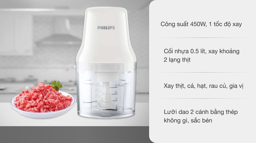 Máy xay thịt mini Philips HR1393 450W 0.5 lít