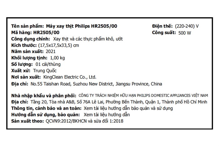 Máy xay thịt mini Philips HR2505 Màu Trắng