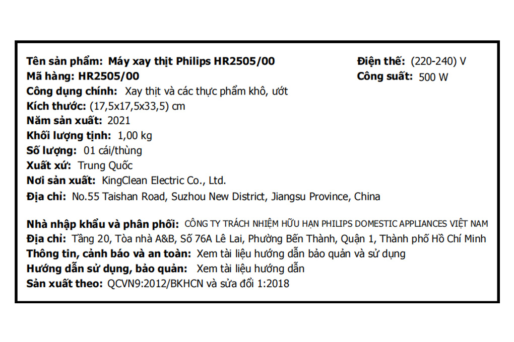 Máy xay thịt mini Philips HR2505 Màu Trắng