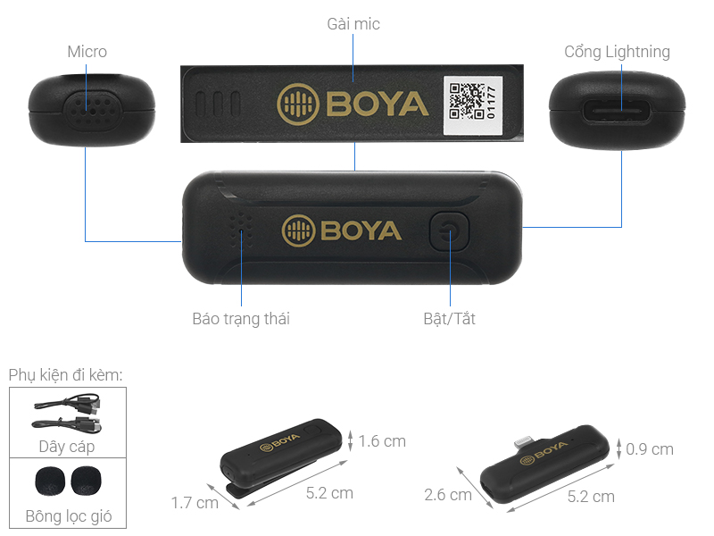 Micro cài áo không dây Lightning BOYA BY-WM3T2-D