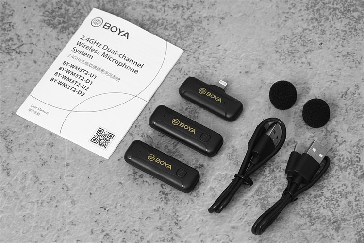 Micro cài áo không dây Lightning BOYA BY-WM3T2-D Màu Đen