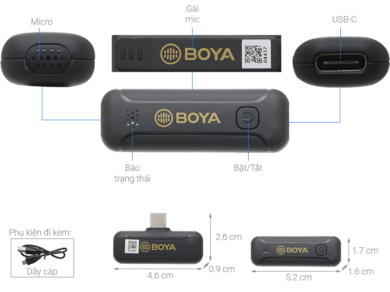 Micro cài áo không dây Type-C BOYA BY-WM3T2-U