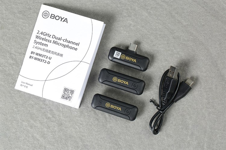 Micro cài áo không dây Type-C BOYA BY-WM3T2-U Màu Đen