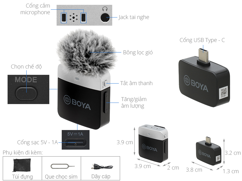 Micro cài áo không dây Type-C BOYA BY-M1LV-U