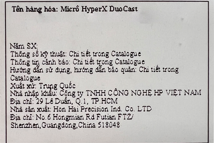 Micro có dây HP HyperX DuoCast Màu Đen