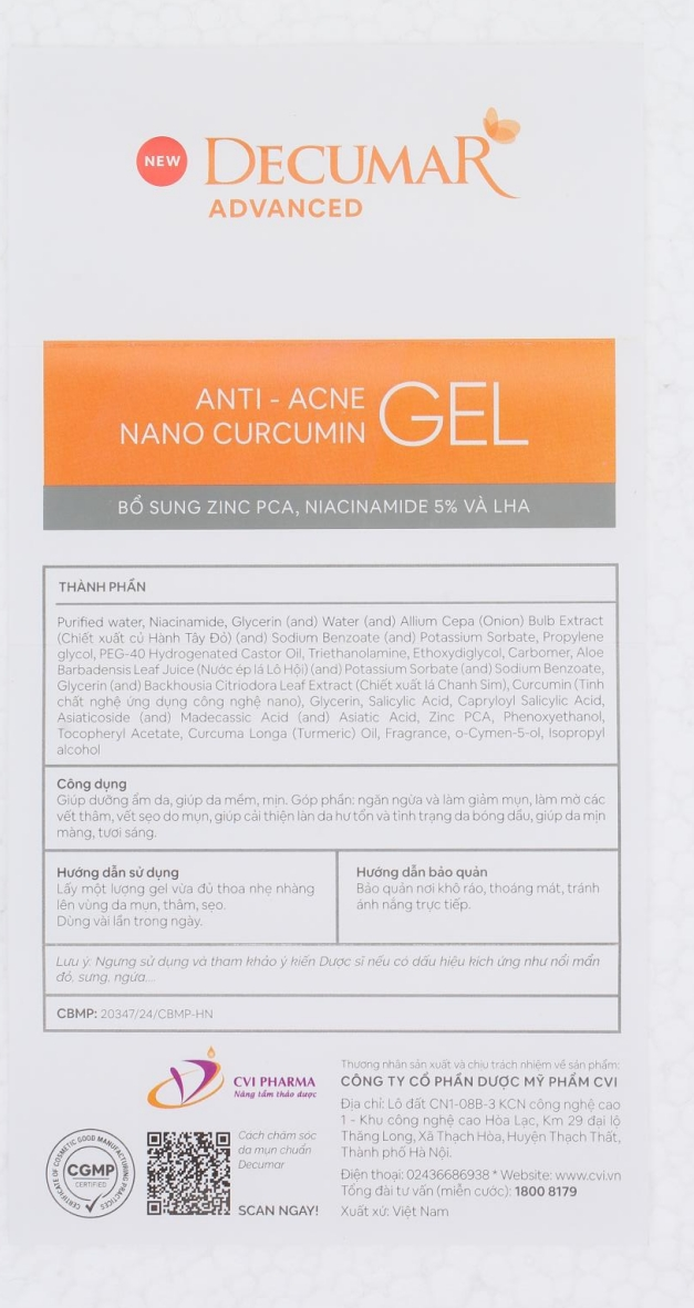 Gel Nano Curcumin Decumar ngừa mụn, mờ thâm sẹo tuýp 20g - 13
