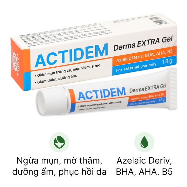 Actidem Derma Extra Gel giảm mụn, mờ thâm tuýp 18g