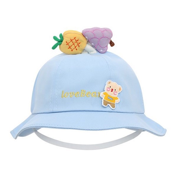 Nón vành cho bé Á Châu Love Bear màu xanh dương