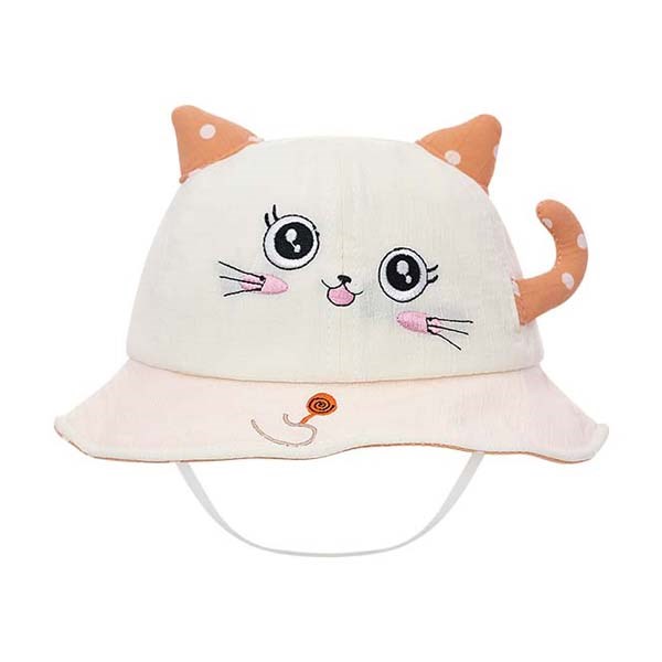 Nón vành cho bé Á Châu in mèo màu vàng - AVAKids.com