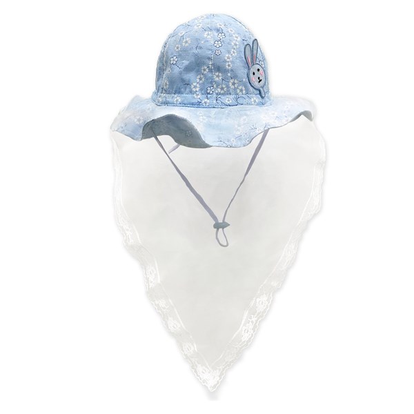 Nón vành cho bé gái Duy Ngọc thêu thỏ ngọc và hoa màu xanh dương - AVAKids.com