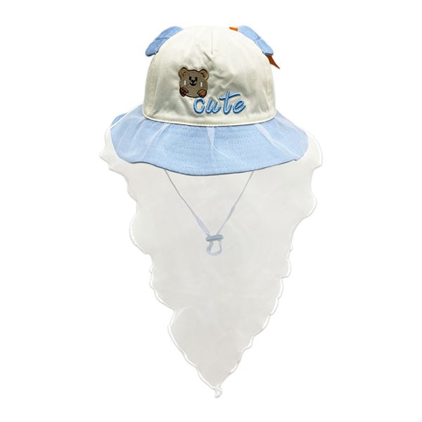 Nón vành cho bé gái Duy Ngọc thêu gấu chữ cute màu trắng - xanh - AVAKids.com