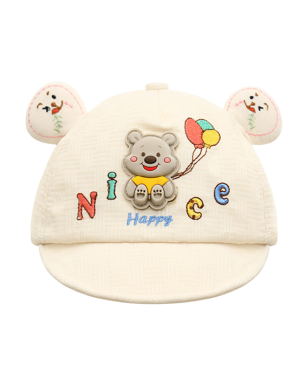 Nón kết cho bé TOP KIDS thêu gấu Happy màu be 2