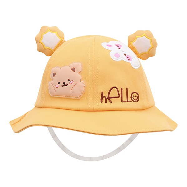 Nón vành TOP KIDS thêu thỏ và gấu màu vàng cam