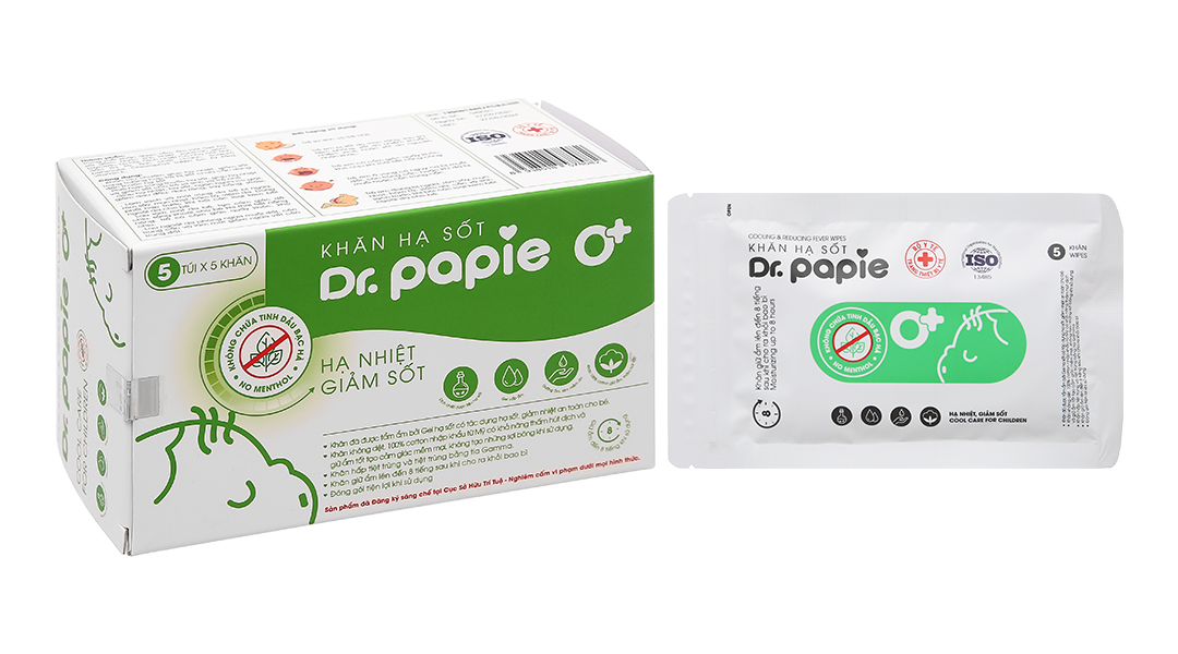 Khăn hạ sốt Dr.Papie 0+ cho bé (5 gói x 5 miếng) - 04/2024 ...