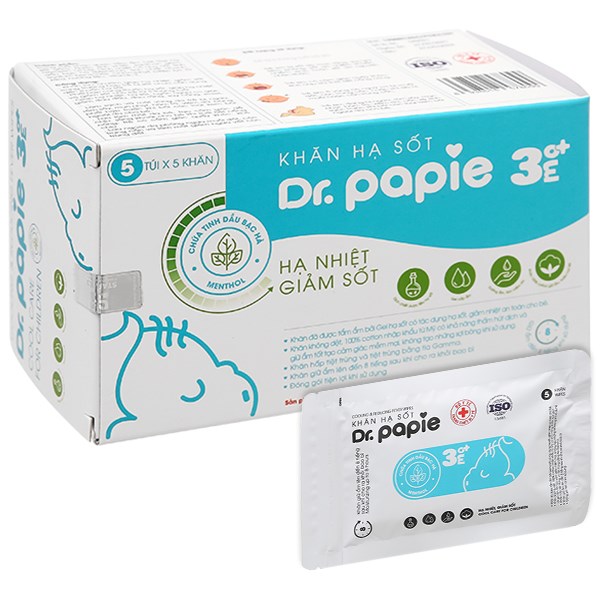 Khăn hạ sốt Dr.Papie 3mo  cho bé (5 gói x 5 miếng)