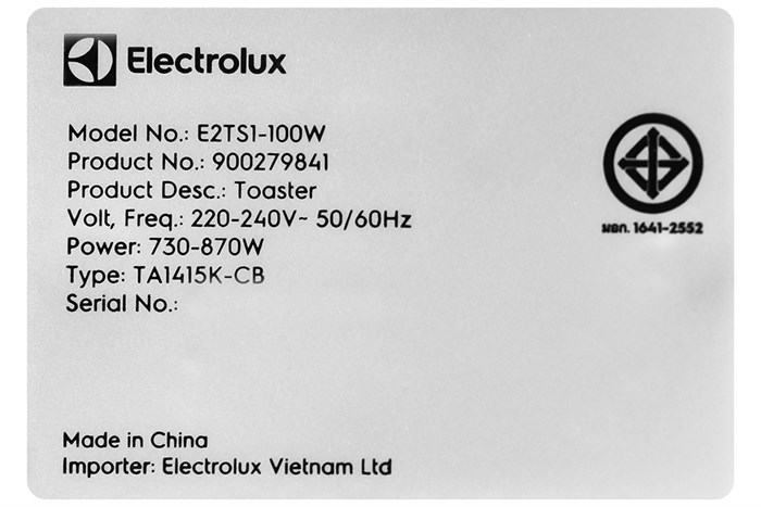 Máy nướng bánh mì Electrolux E2TS1-100W Màu Trắng