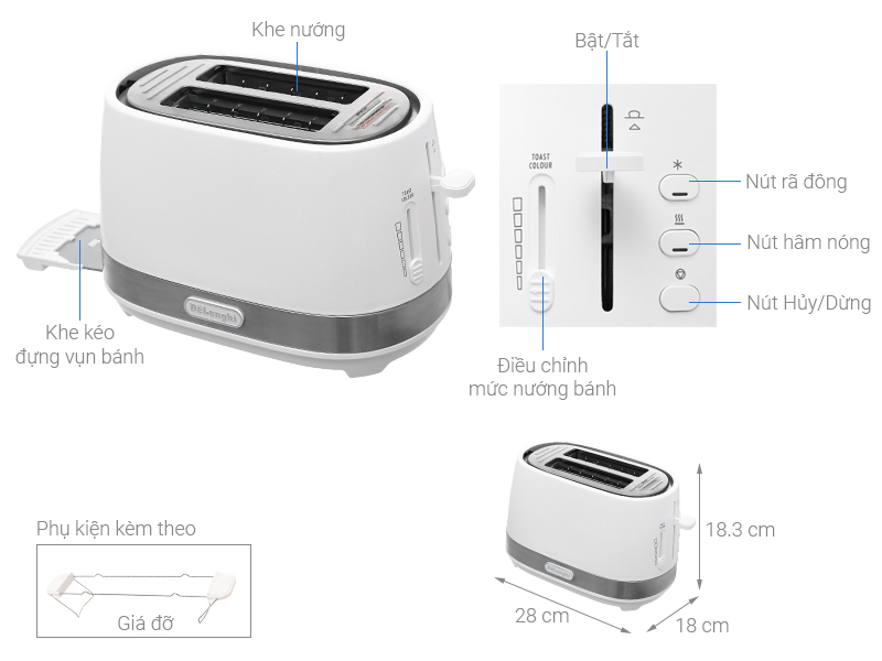 Máy nướng bánh mì Delonghi CTLA2103.W - lò nướng gia đình, giá rẻ