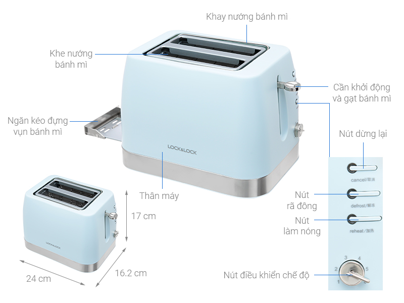 Máy nướng bánh mì Lock&Lock EJB221BLU