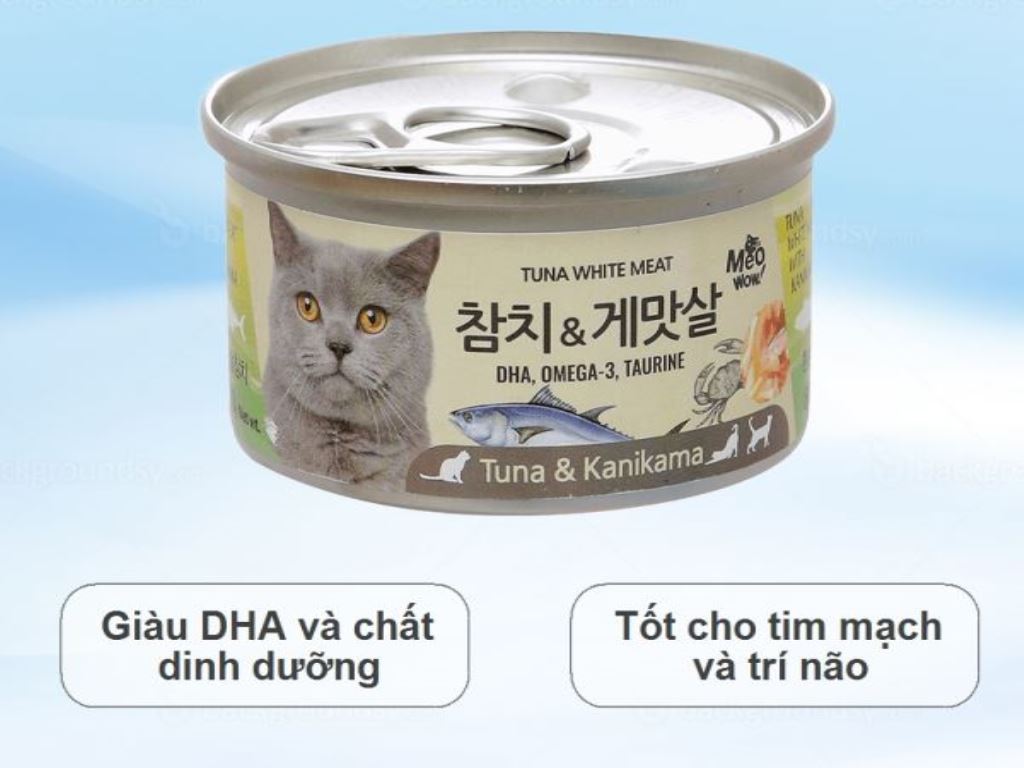 Pate cho mèo Meowow cá ngừ trắng và thịt cua lon 80g 2