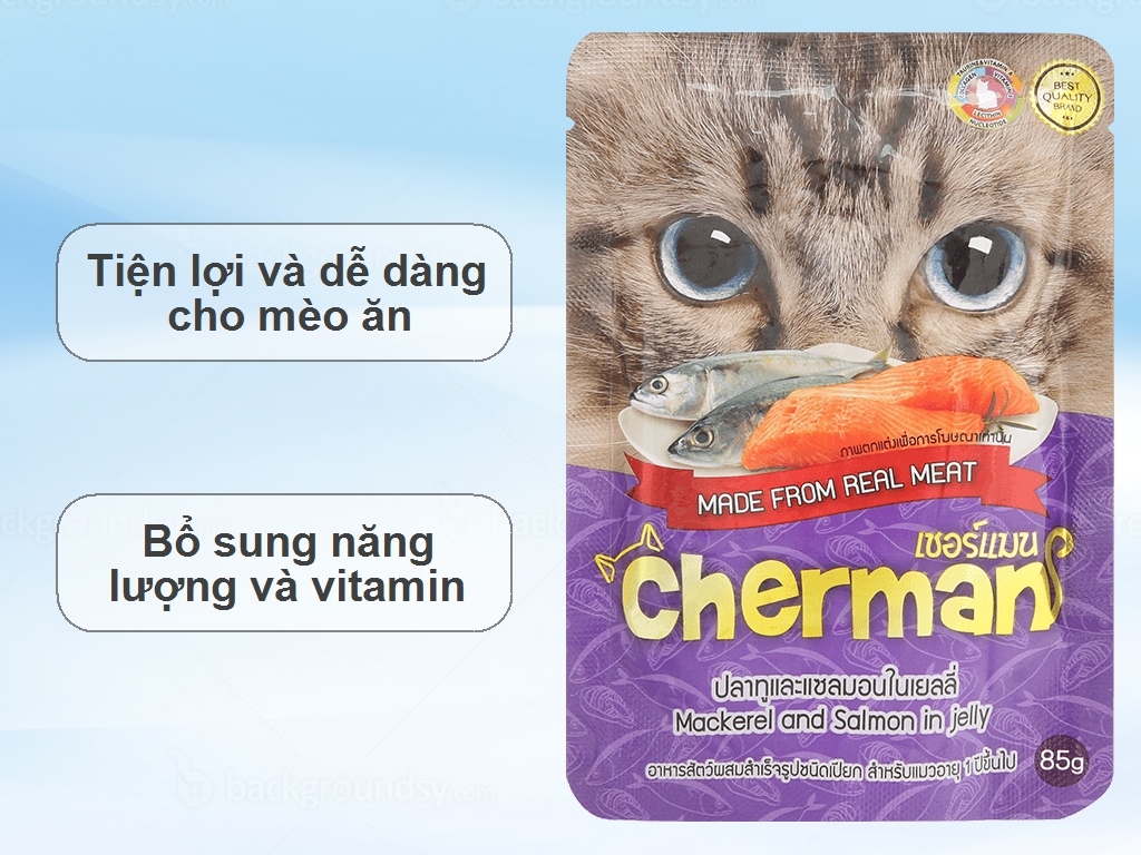 Pate cho mèo Cherman vị cá thu và cá hồi gói 85g 2