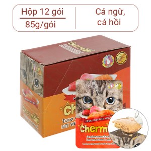 Hộp 12 gói pate cho mèo Cherman vị cá ngừ và cá hồi 85g