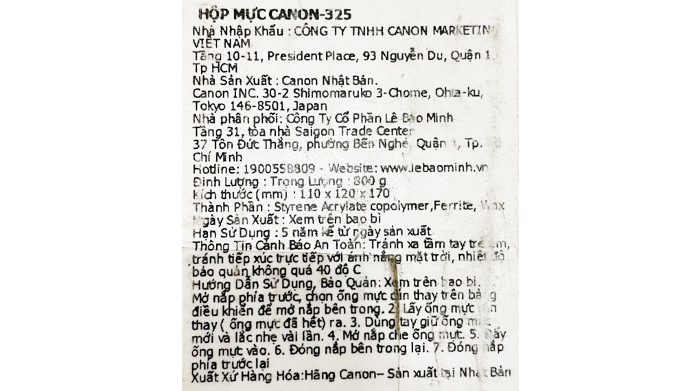 Mực in Canon 325 (dành cho Canon LBP6030/6030w) Màu Đen
