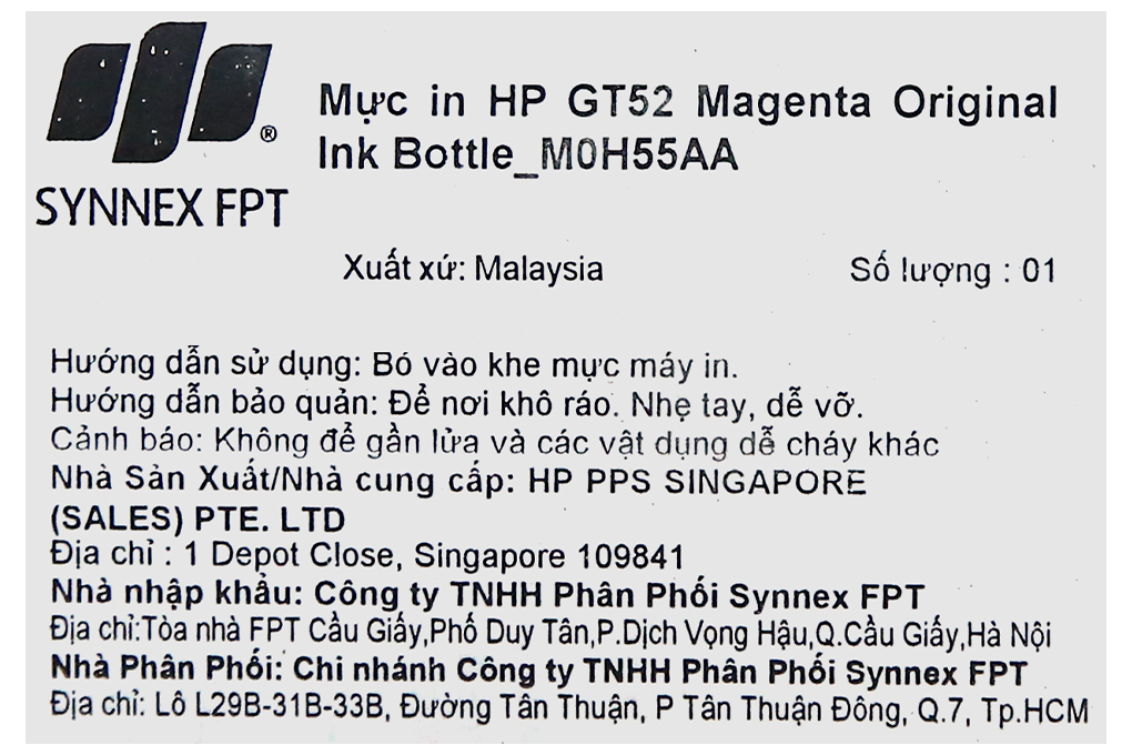 Mực in phun HP GT52 Đỏ Original Ink Bottle_M0H55AA (dành cho HP Ink Tank 115. 315. 415)