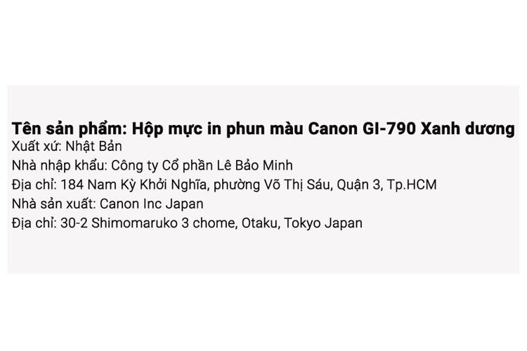 Hộp mực in phun màu Canon GI-790 Xanh dương (dành cho Canon dòng G Series) Màu Xanh Dương