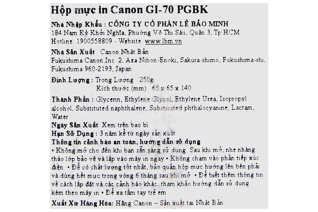 Hộp mực in phun Canon GI-70 PGBK Đen (dành cho Canon GM2070)