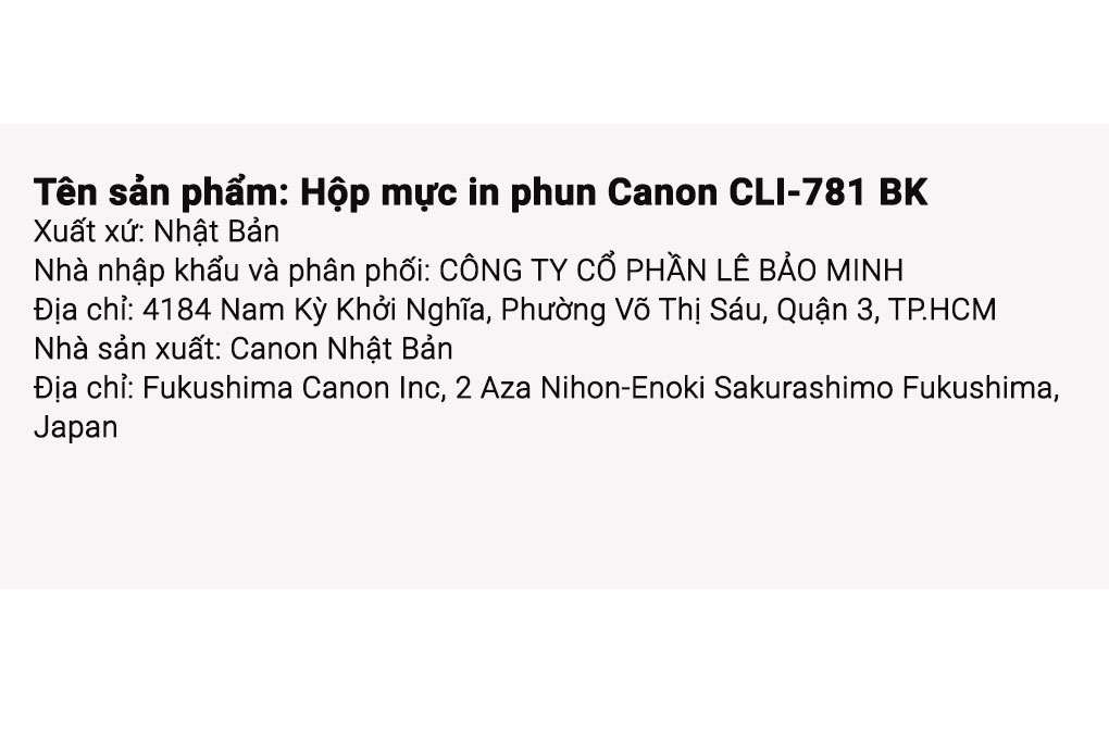 Hộp mực in phun Canon CLI-781 BK/Đen (dành cho TS6370,TS9170,TS707, TS9570) Màu Đen