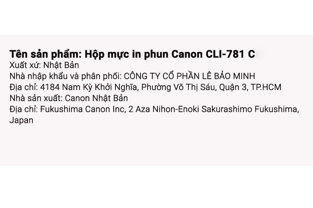 Hộp mực in phun màu Canon CLI-781 C/Xanh (dành cho TS6370, TS9170, TS707, TS9570) Màu Xanh Dương