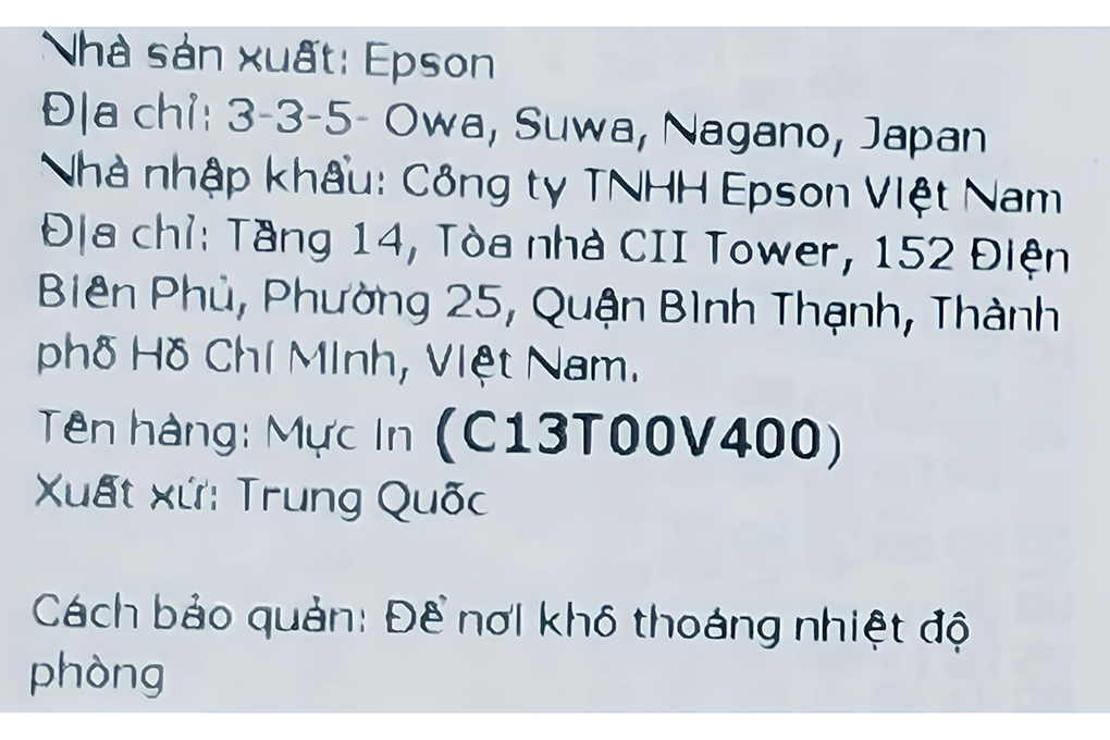Mực in phun Epson C13T00V400 003 Dye (Y) Vàng (dành cho Epson L1210/L1250/L3210/L3250/L5290) Màu Vàng