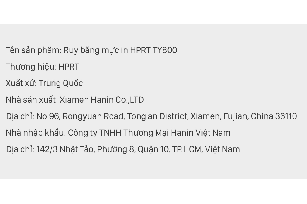 Ruy băng mực in HPRT TY800 (dành cho máy in nhiệt HPRT MT800) Màu Đen