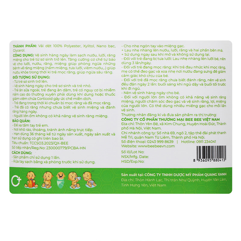Gạc rơ lưỡi cho bé Bee Kids hộp 36 gói (từ 0 tháng) 11