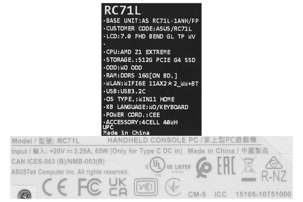 Máy chơi game cầm tay Asus ROG Ally RC71L Ryzen Z1 Extreme/16GB/512GB/120Hz/Win11 (NH001W) Màu Trắng