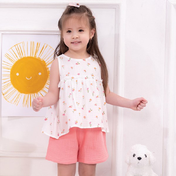 Bộ sát nách bé gái Lullaby NH176V màu trắng - hồng đẹp, chính hãng - AVAKids.com