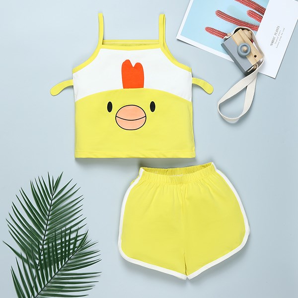 Bộ Sát Nách Bé Gái Pony Kids In Hình Gà Con Màu Trắng - Vàng