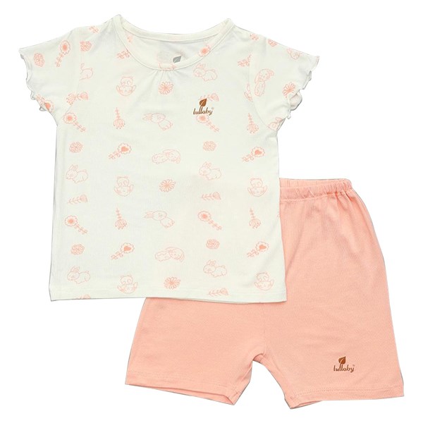 Bộ tay ngắn bé gái Lullaby NH689P màu trắng - hồng - AVAKids.com