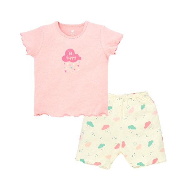 Bộ tay ngắn bé gái Lullaby NH311M màu hồng nhạt - xanh - AVAKids.com