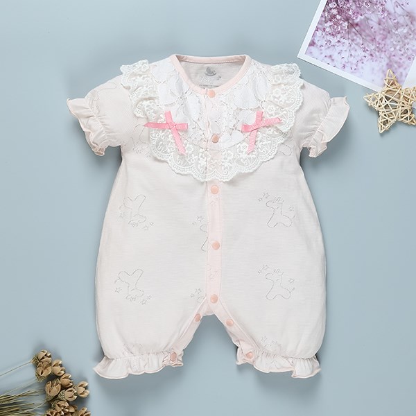 Bodysuit Bé Gái Pony Kids Cổ Bèo Nơ Màu Hồng