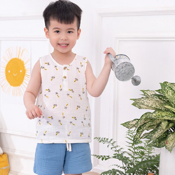 Bộ Sát Nách Bé Trai Lullaby Nh175V Màu Trắng - Xanh