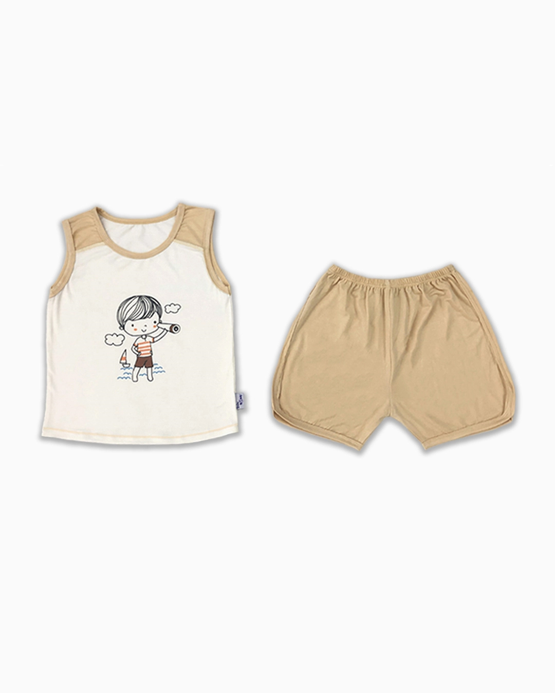 Bộ sát nách bé trai BabyMommy màu trắng - nâu 2