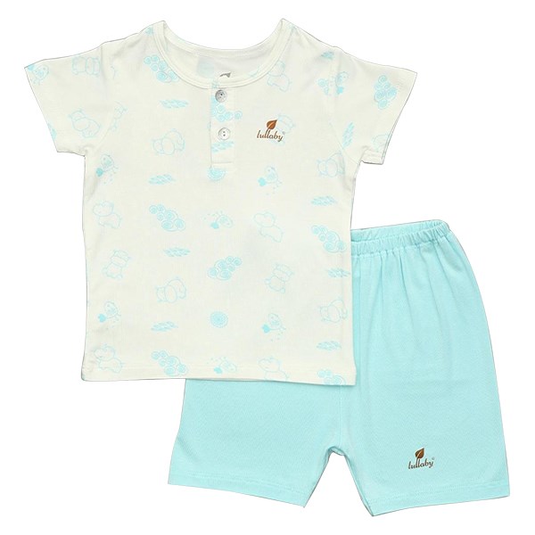 Bộ tay ngắn bé trai Lullaby NH654P màu trắng - xanh - AVAKids.com