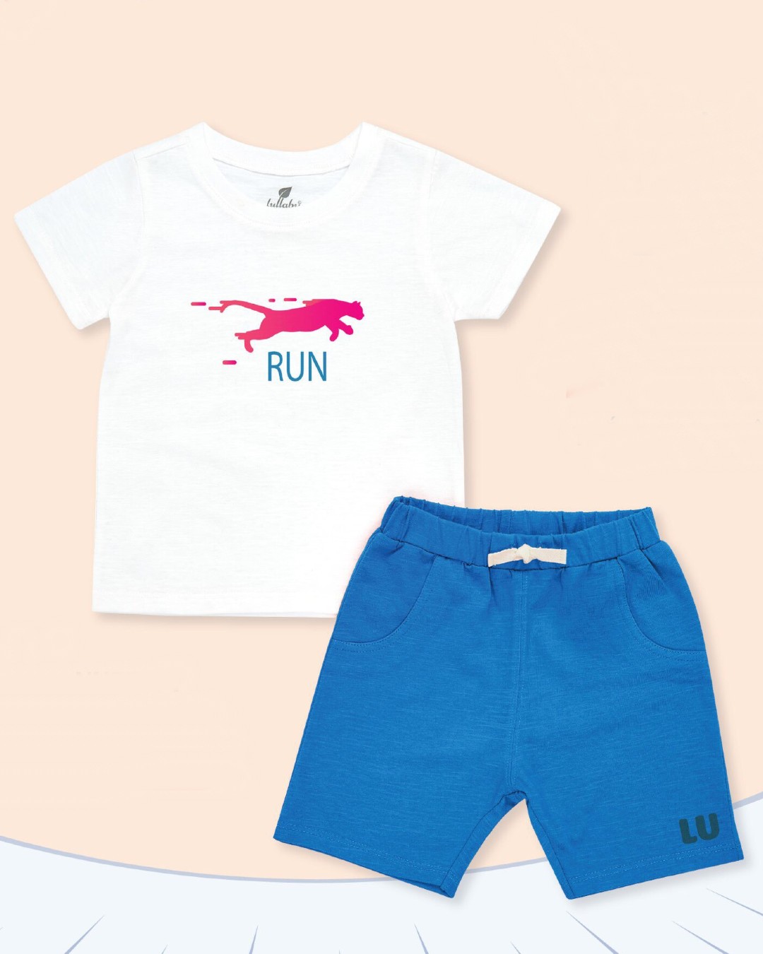 Bộ tay ngắn bé trai Lullaby RUN NH374M màu trắng - xanh dương 2