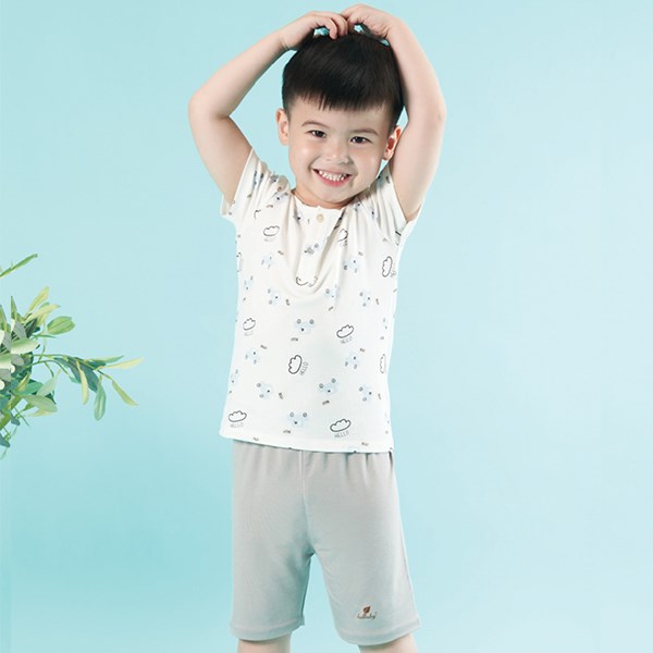 Bộ tay ngắn bé trai Lullaby NH110V màu trắng - ghi chính hãng - AVAKids.com