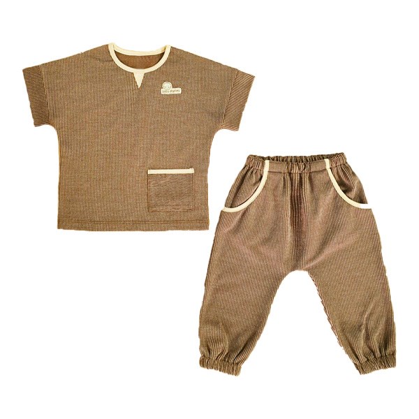 Bộ tay ngắn bé trai BabyMommy tay liền cổ tròn màu xanh rêu 6
