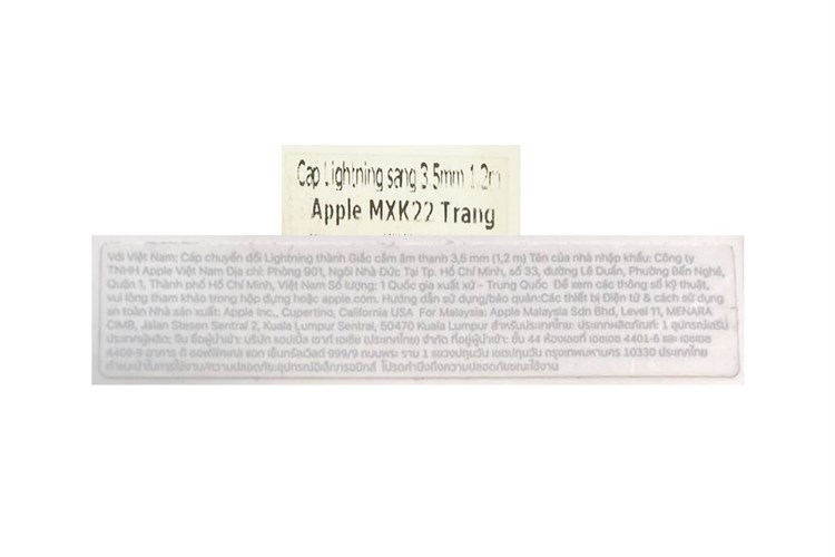 Cáp chuyển đổi Lightning sang 3.5mm Apple MXK22 Màu Trắng