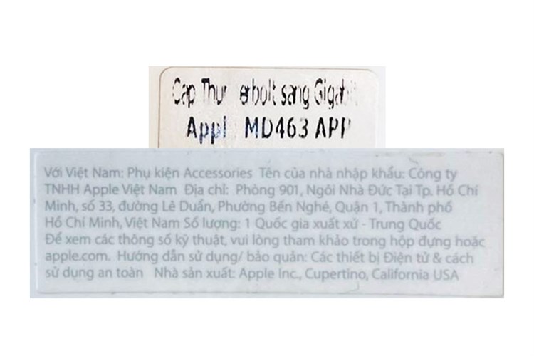 Cáp chuyển đổi Thunderbolt sang Gigabit Ethernet Apple MD463 Màu Trắng