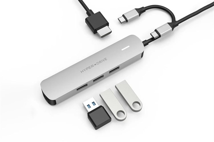 Adapter chuyển đổi Type C 6 in 1 HyperDrive HD233B Màu Bạc
