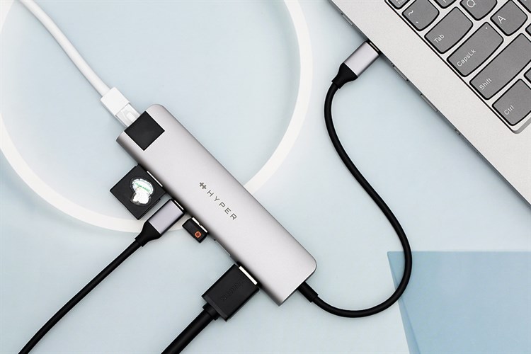 Adapter chuyển đổi USB Type C 7 in 1 HyperDrive HD22H Màu Xám